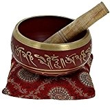 Youcan Medium Ensemble bols chantants tibétain Rouge avec coussin (Taie d'oreiller) et bâton (Maillet) - méditation Bol chantant